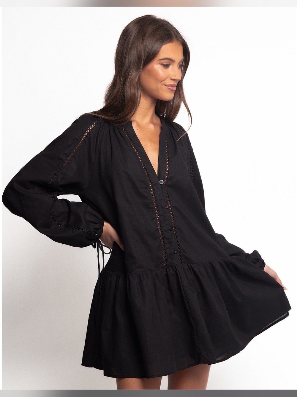 Nordstrom Black Peasant Blouse with Lace Trim